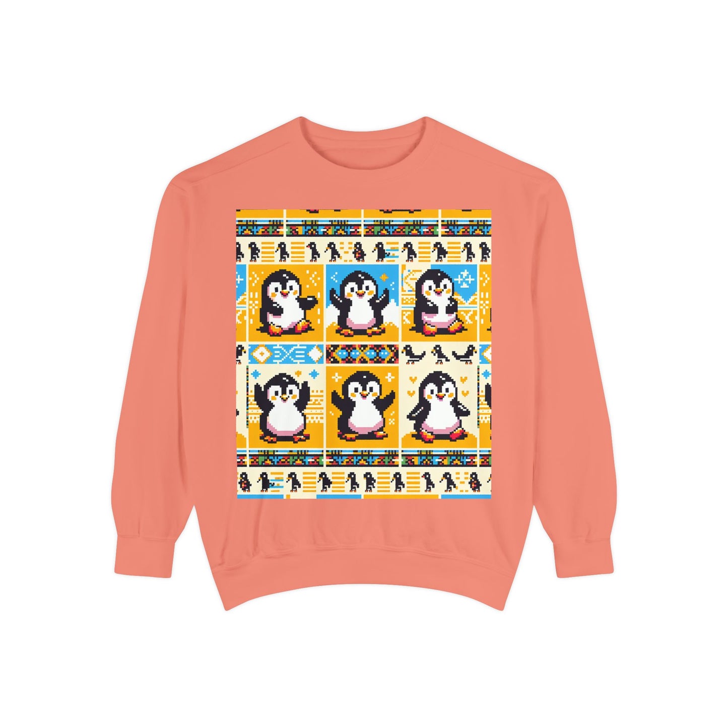 Unisex African Print Penguins Garment-Dyed Sweatshirt