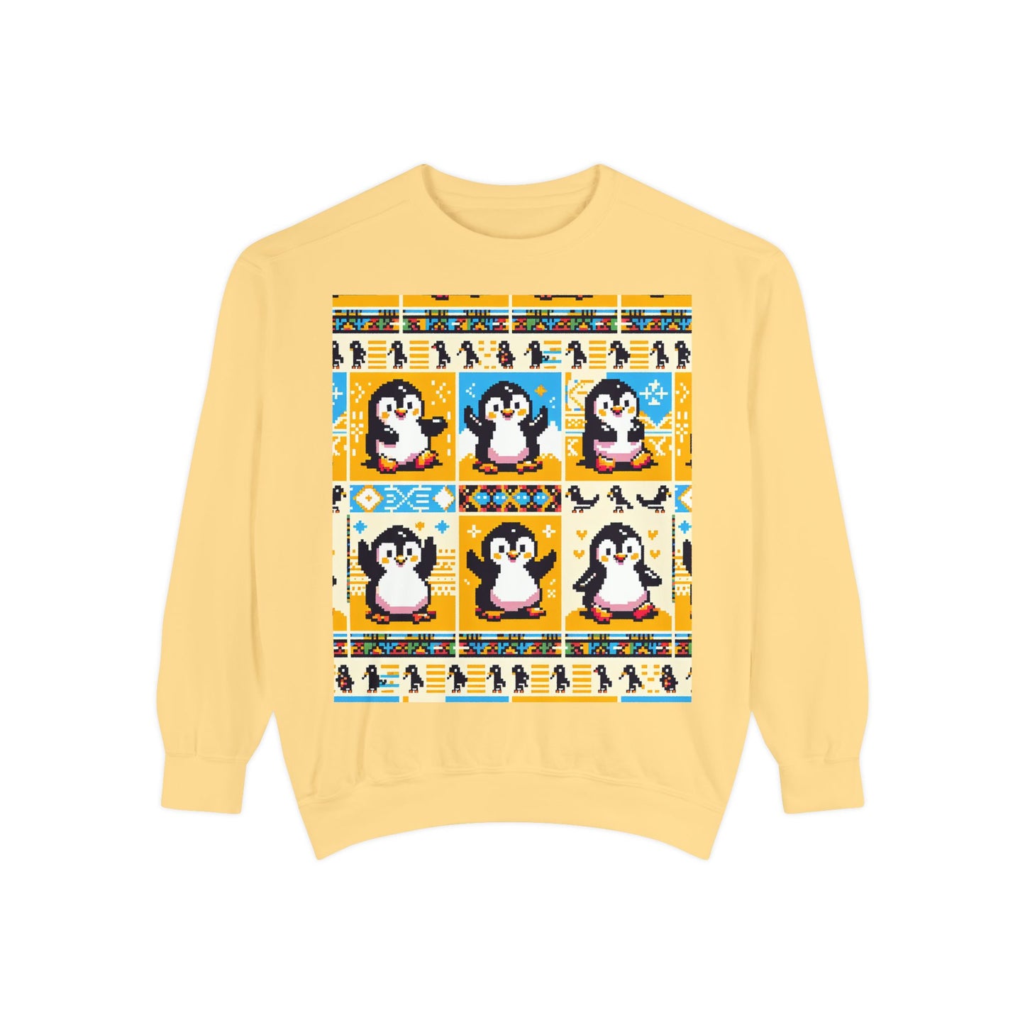 Unisex African Print Penguins Garment-Dyed Sweatshirt