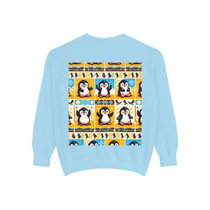 Unisex African Print Penguins Garment-Dyed Sweatshirt