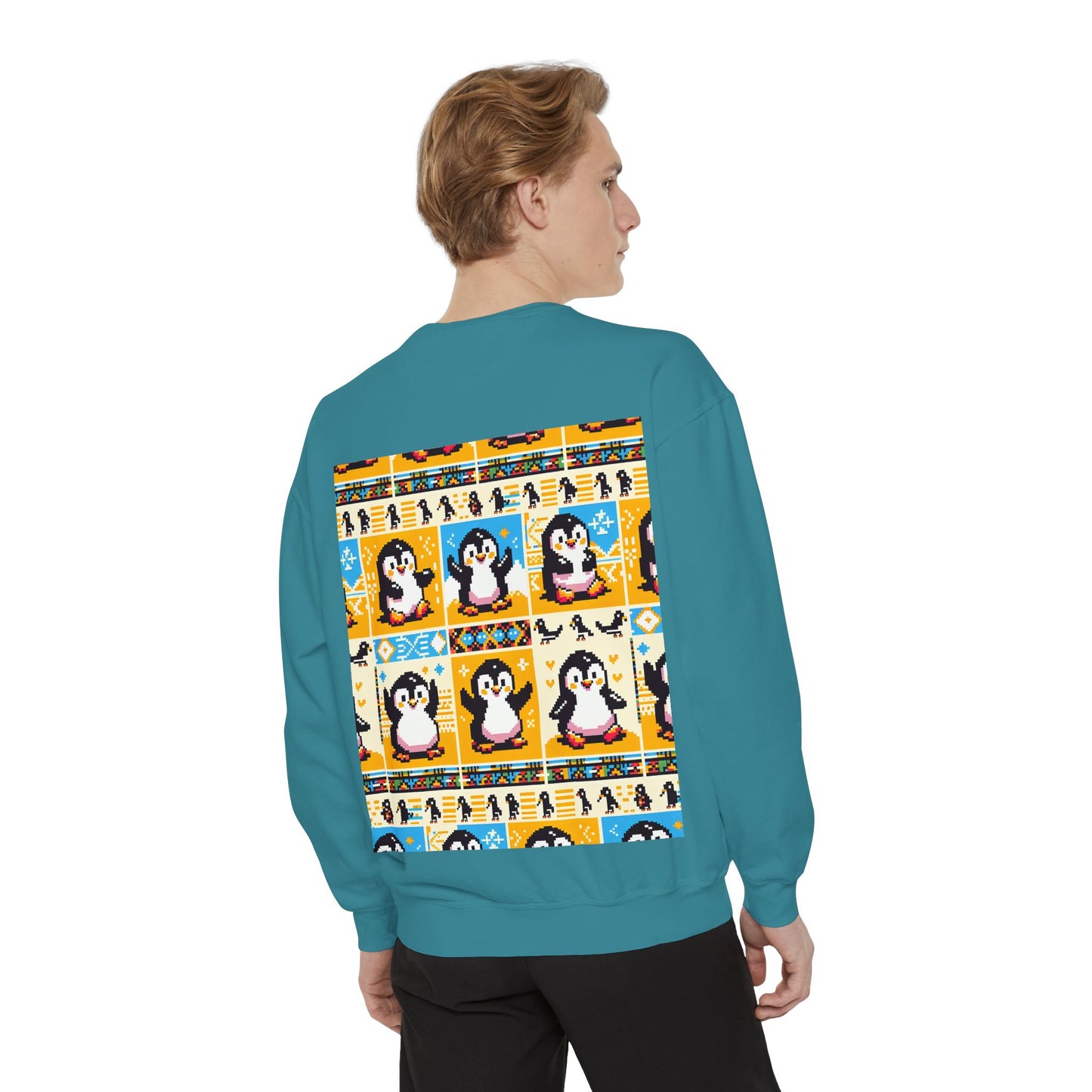 Unisex African Print Penguins Garment-Dyed Sweatshirt