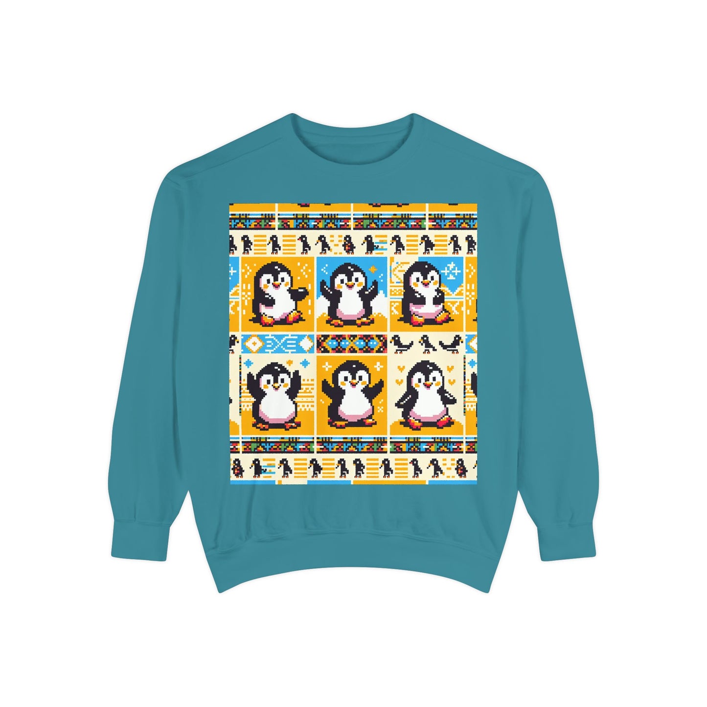 Unisex African Print Penguins Garment-Dyed Sweatshirt