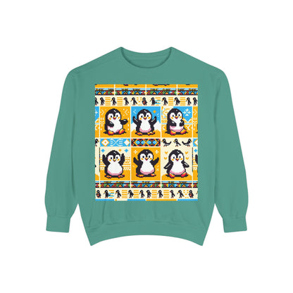 Unisex African Print Penguins Garment-Dyed Sweatshirt