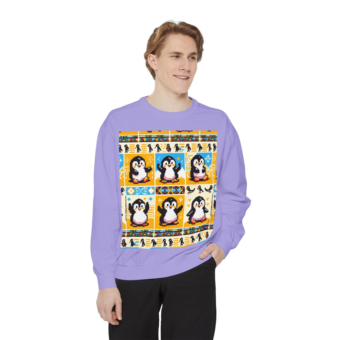 Unisex African Print Penguins Garment-Dyed Sweatshirt