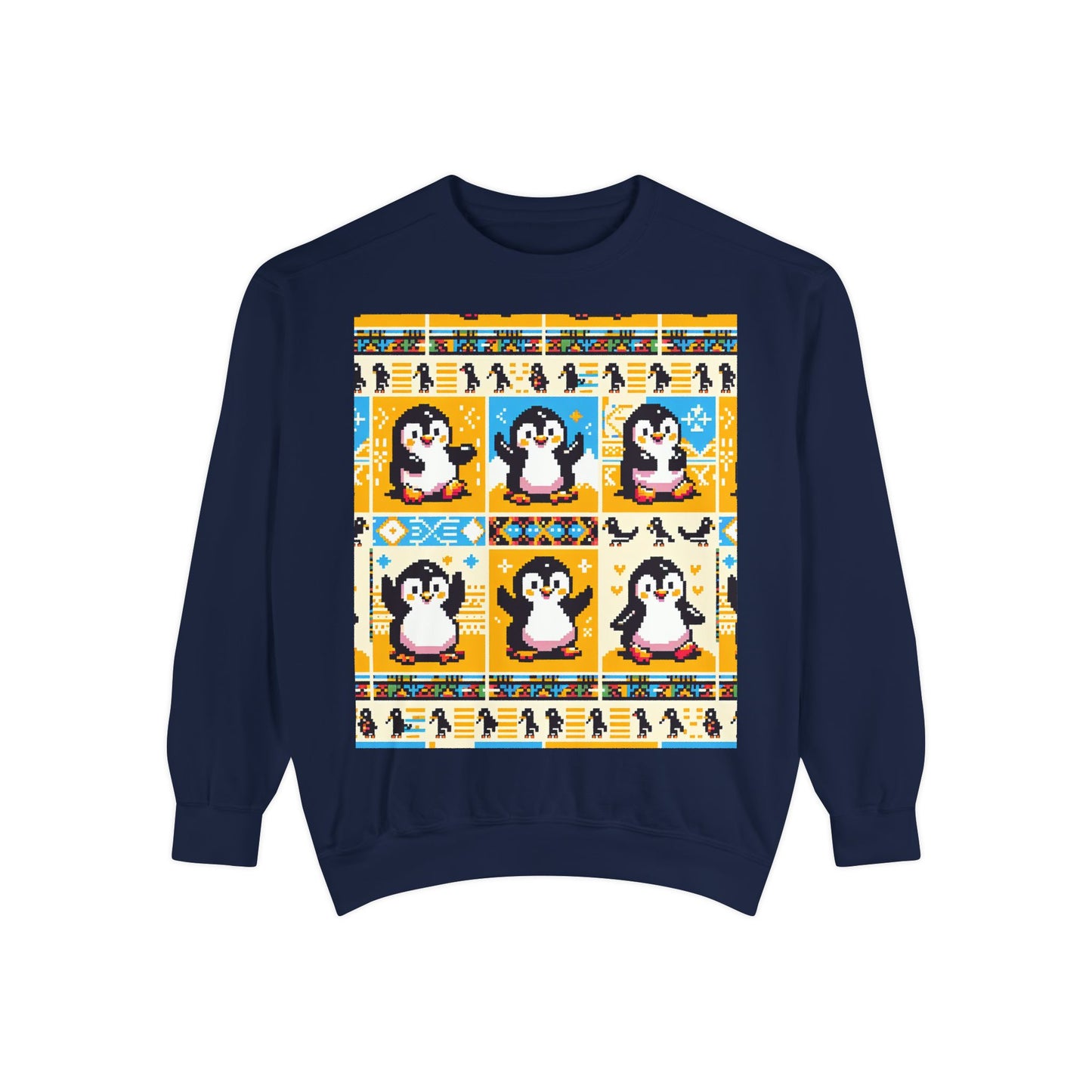 Unisex African Print Penguins Garment-Dyed Sweatshirt