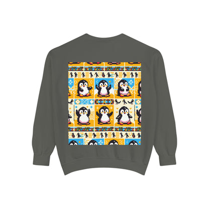 Unisex African Print Penguins Garment-Dyed Sweatshirt