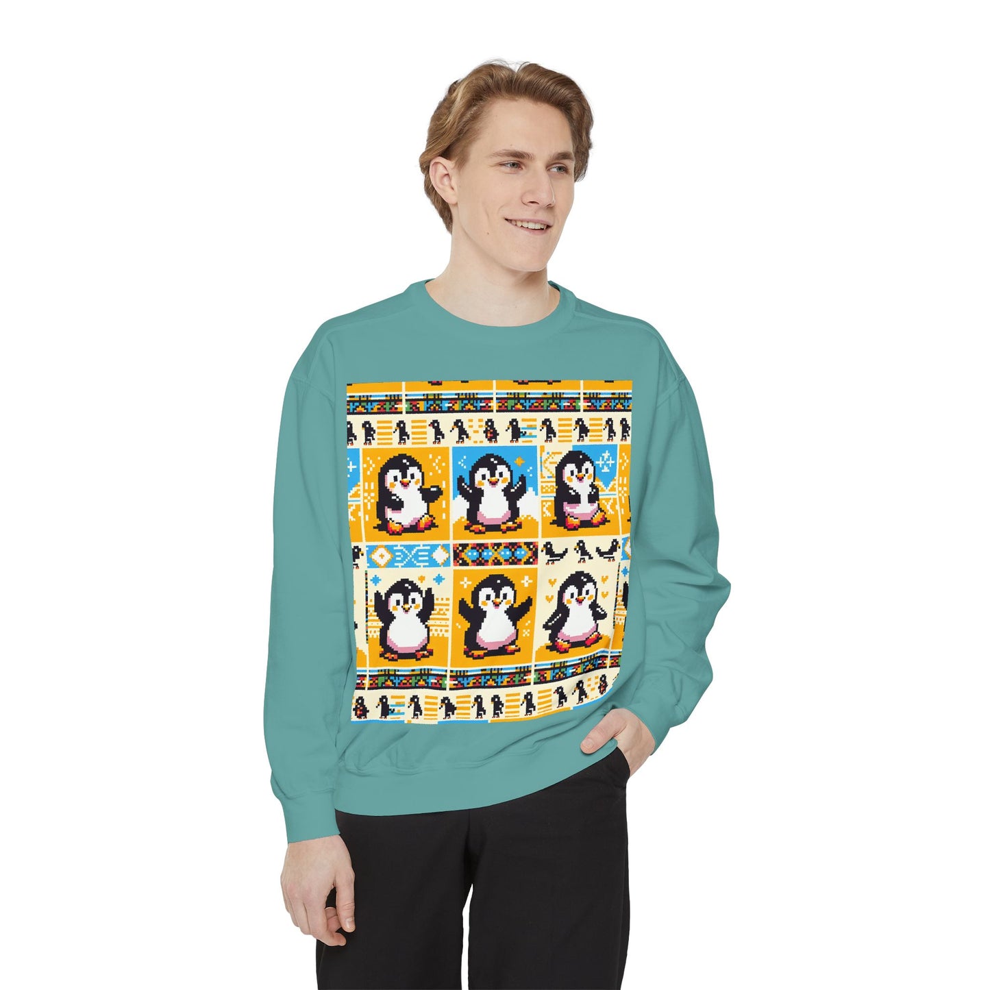 Unisex African Print Penguins Garment-Dyed Sweatshirt