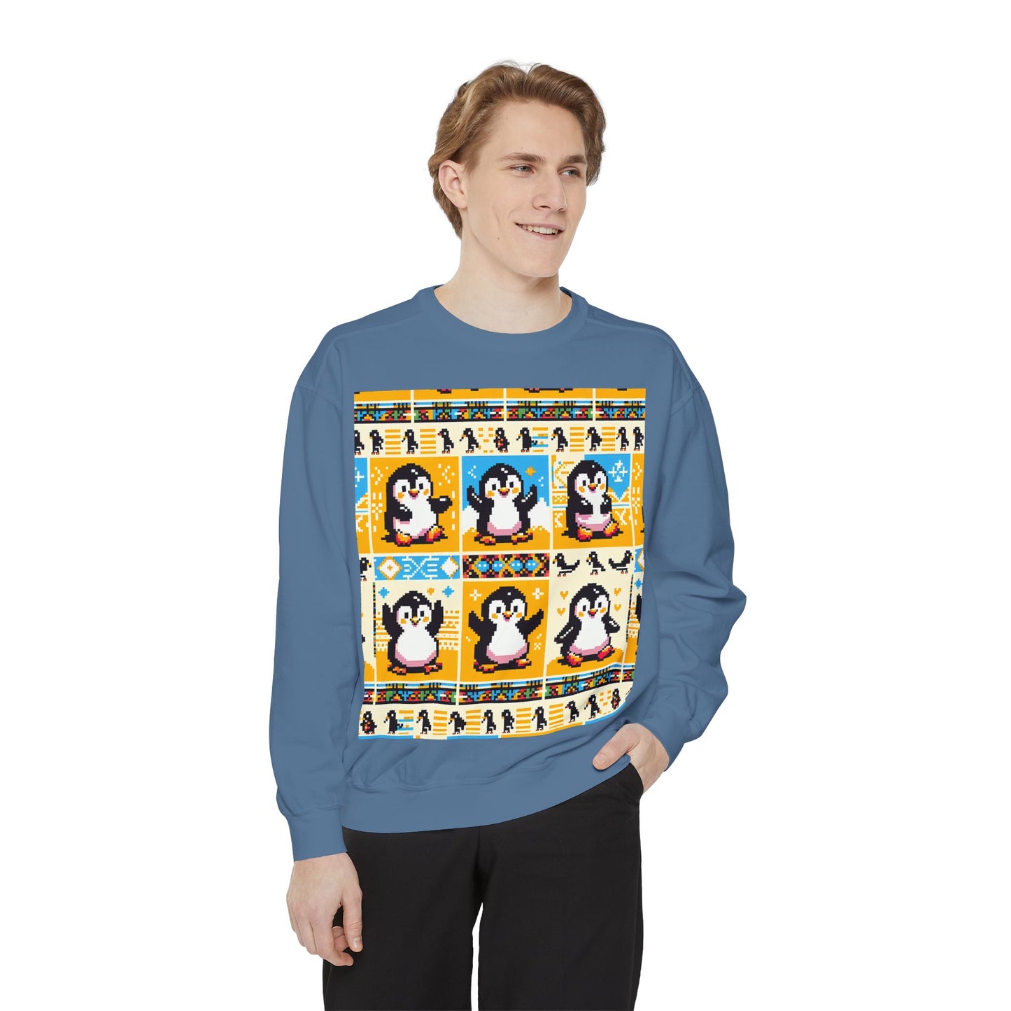 Unisex African Print Penguins Garment-Dyed Sweatshirt