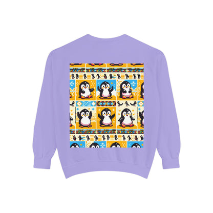 Unisex African Print Penguins Garment-Dyed Sweatshirt