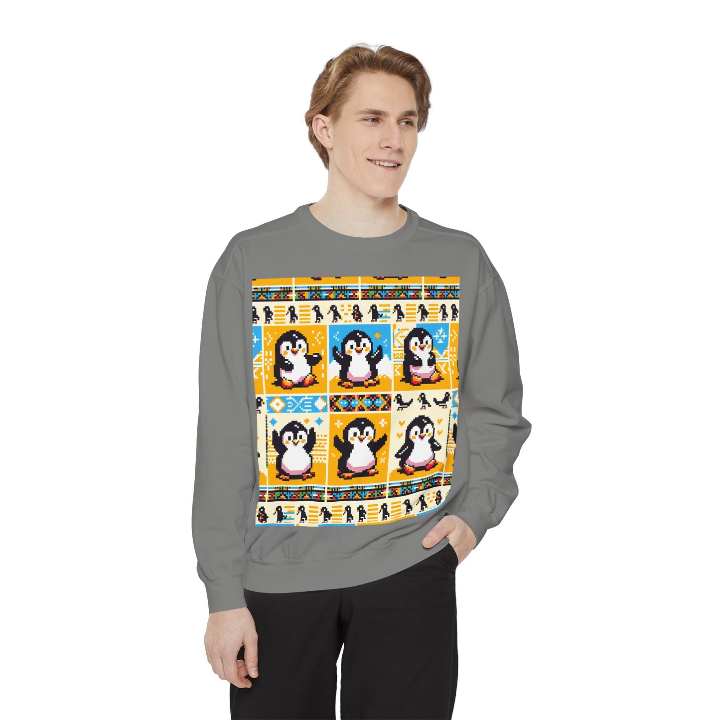 Unisex African Print Penguins Garment-Dyed Sweatshirt