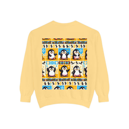 Unisex African Print Penguins Garment-Dyed Sweatshirt