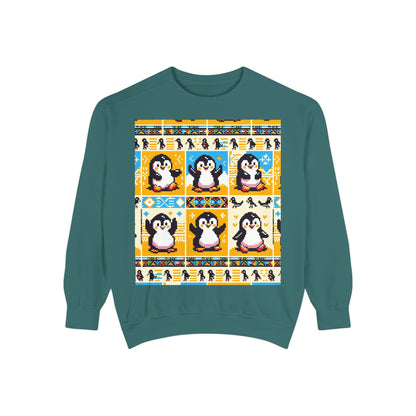 Unisex African Print Penguins Garment-Dyed Sweatshirt