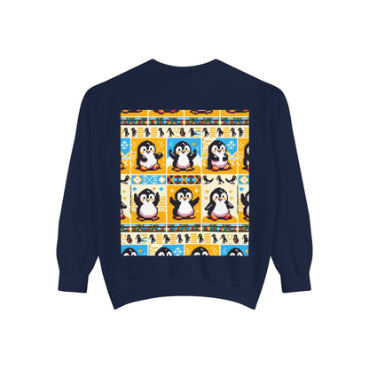 Unisex African Print Penguins Garment-Dyed Sweatshirt